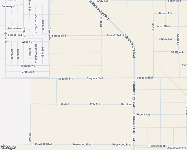 map of restaurants, bars, coffee shops, grocery stores, and more near Sequoia Boulevard in California City