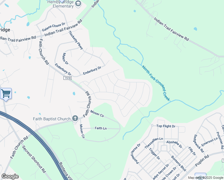 map of restaurants, bars, coffee shops, grocery stores, and more near 1121 Hatton Road in Indian Trail