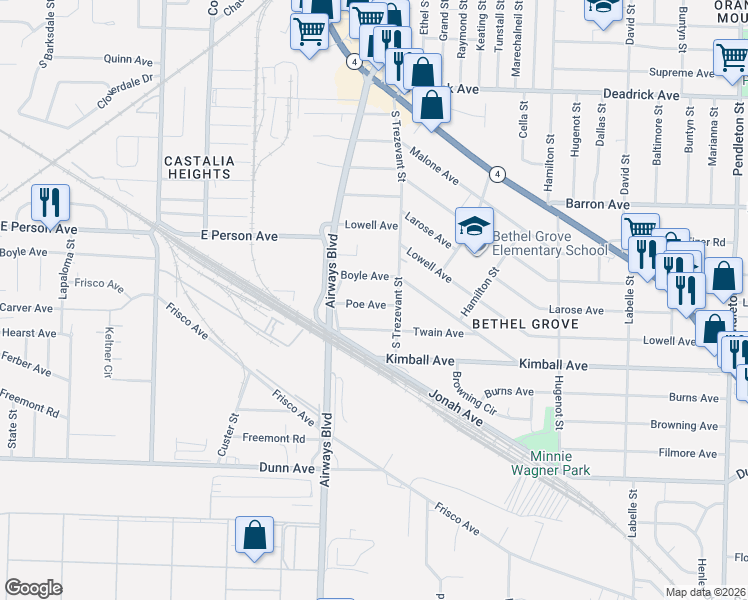 map of restaurants, bars, coffee shops, grocery stores, and more near 2345 Poe Avenue in Memphis
