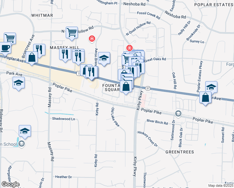map of restaurants, bars, coffee shops, grocery stores, and more near 6631 Poplar Woods Circle East in Germantown