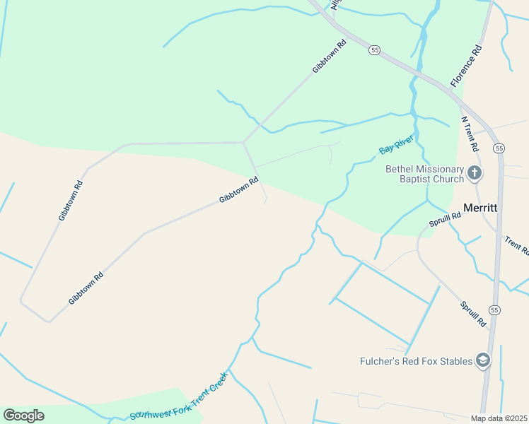 map of restaurants, bars, coffee shops, grocery stores, and more near 645 Gibbtown Road in Merritt