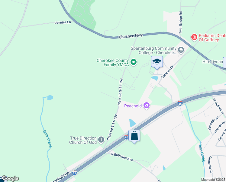 map of restaurants, bars, coffee shops, grocery stores, and more near 305 State Road S-11-154 in Gaffney