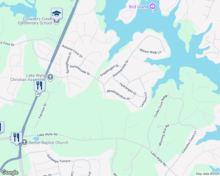 map of restaurants, bars, coffee shops, grocery stores, and more near 3006 Rhododendron Place in Clover