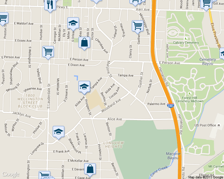 map of restaurants, bars, coffee shops, grocery stores, and more near 841 Lucille Avenue in Memphis