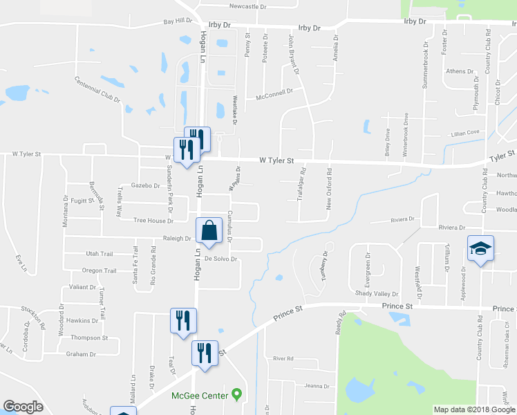 map of restaurants, bars, coffee shops, grocery stores, and more near 1255 Stratus Drive in Conway