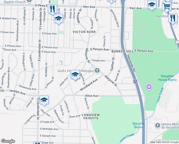 map of restaurants, bars, coffee shops, grocery stores, and more near 841 Lucille Avenue in Memphis