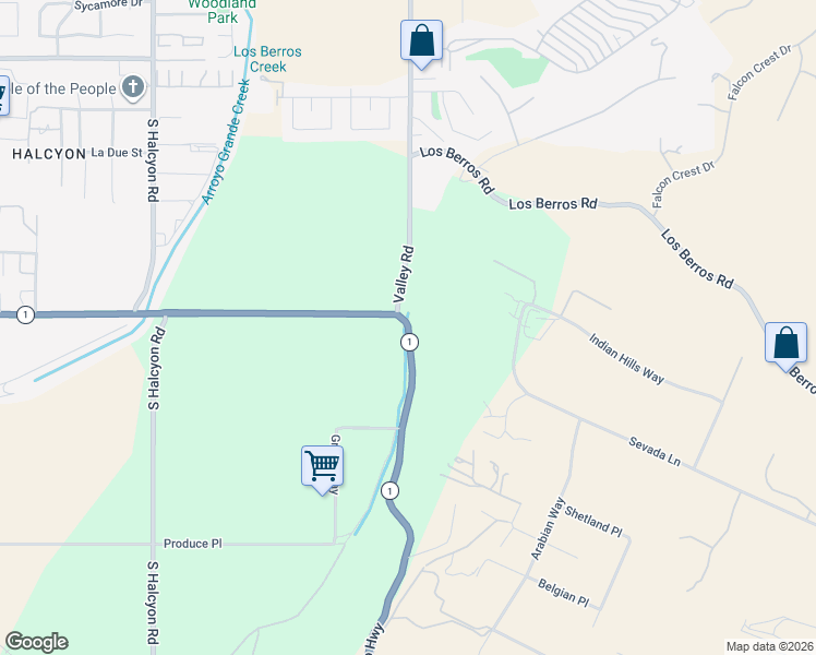 map of restaurants, bars, coffee shops, grocery stores, and more near 87 California 1 in Arroyo Grande