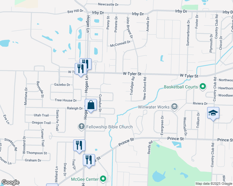 map of restaurants, bars, coffee shops, grocery stores, and more near 4 Downing Circle in Conway