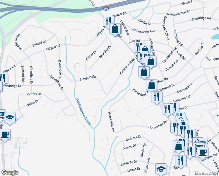 map of restaurants, bars, coffee shops, grocery stores, and more near 6424 Northfield Court in Fayetteville