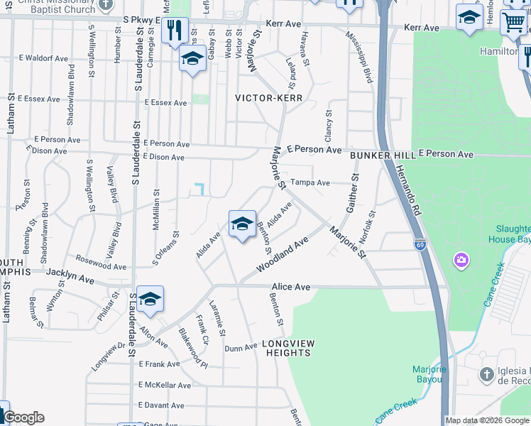 map of restaurants, bars, coffee shops, grocery stores, and more near 787 Marywood Street in Memphis