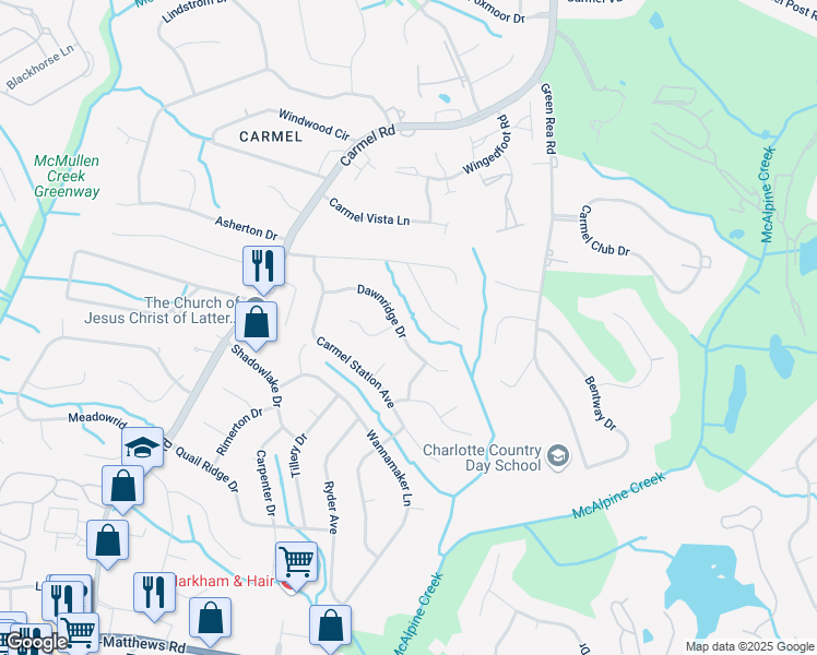 map of restaurants, bars, coffee shops, grocery stores, and more near 6601 Lynn Avenue in Charlotte