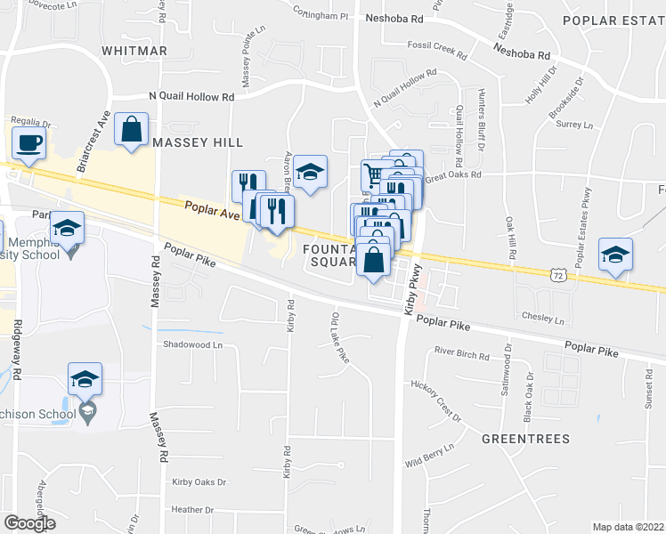 map of restaurants, bars, coffee shops, grocery stores, and more near 1855 Poplar Woods Circle West in Germantown