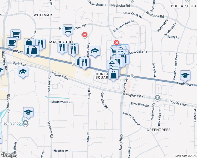 map of restaurants, bars, coffee shops, grocery stores, and more near 1855 Poplar Woods Circle West in Germantown
