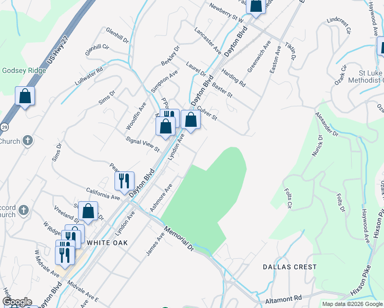 map of restaurants, bars, coffee shops, grocery stores, and more near 107 Hawkins Street in Chattanooga