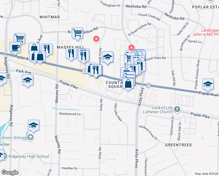 map of restaurants, bars, coffee shops, grocery stores, and more near 1855 Poplar Woods Circle West in Germantown
