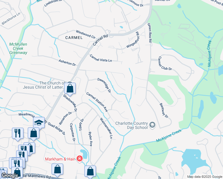 map of restaurants, bars, coffee shops, grocery stores, and more near 6601 Lynn Avenue in Charlotte