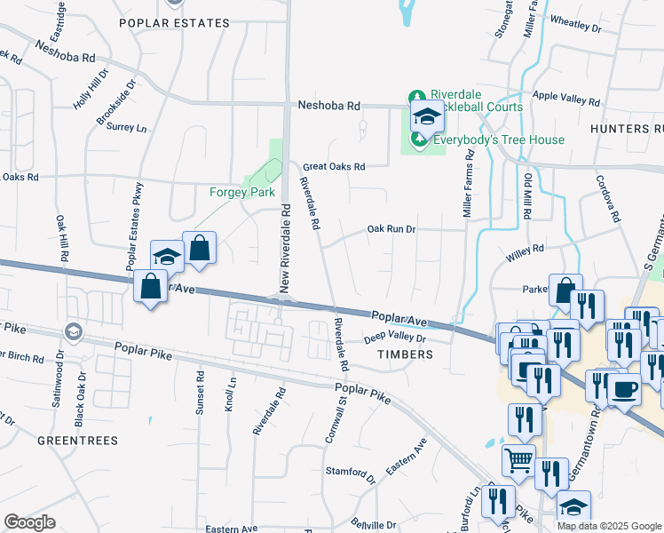 map of restaurants, bars, coffee shops, grocery stores, and more near 1847 Elmhurst Drive in Germantown
