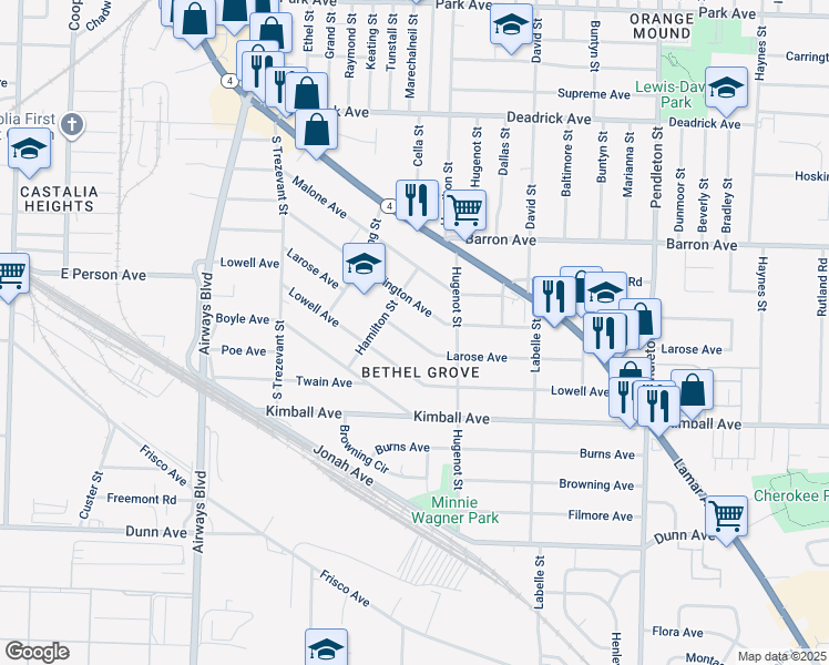 map of restaurants, bars, coffee shops, grocery stores, and more near 2508 Larose Avenue in Memphis