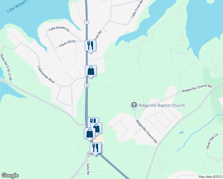 map of restaurants, bars, coffee shops, grocery stores, and more near 136 Fagans Creek Drive in Inman