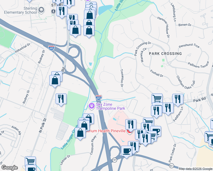map of restaurants, bars, coffee shops, grocery stores, and more near 10214 Kilmory Terrace in Charlotte