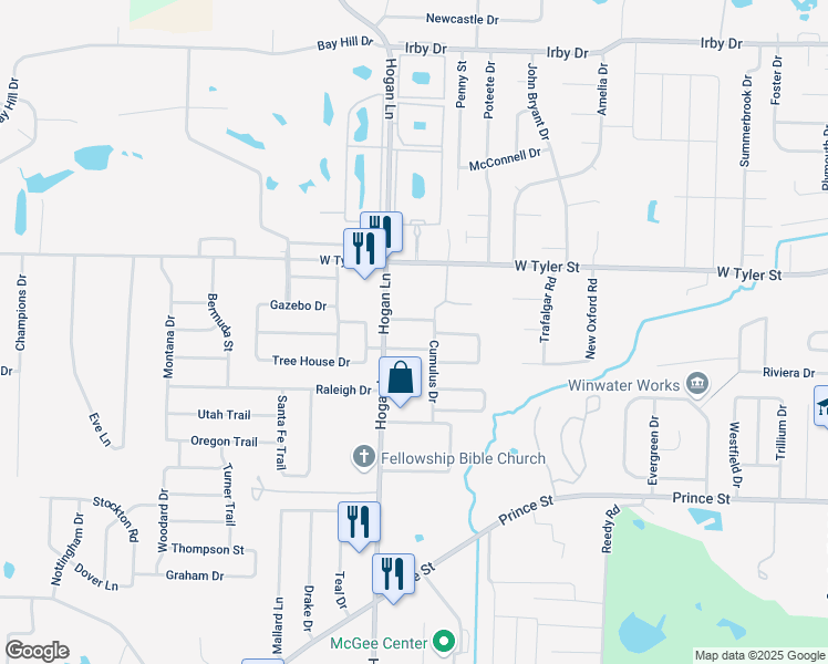 map of restaurants, bars, coffee shops, grocery stores, and more near 1310 West Plains Drive in Conway