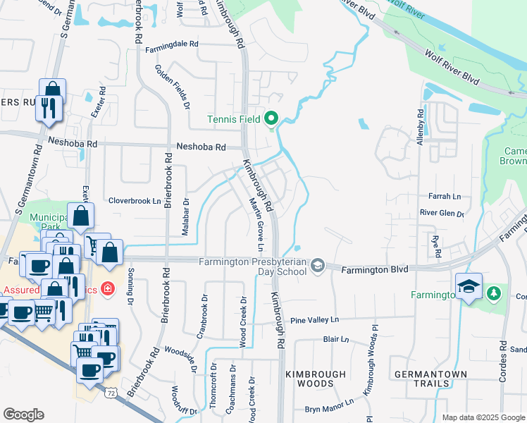 map of restaurants, bars, coffee shops, grocery stores, and more near 1827 Dragonfly Cove in Germantown