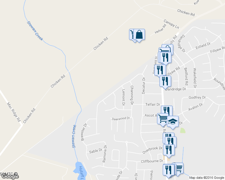 map of restaurants, bars, coffee shops, grocery stores, and more near 7560 Decatur Drive in Fayetteville