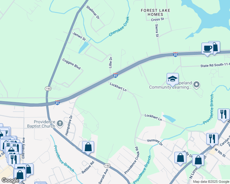 map of restaurants, bars, coffee shops, grocery stores, and more near 483 Lockhart Lane in Gaffney