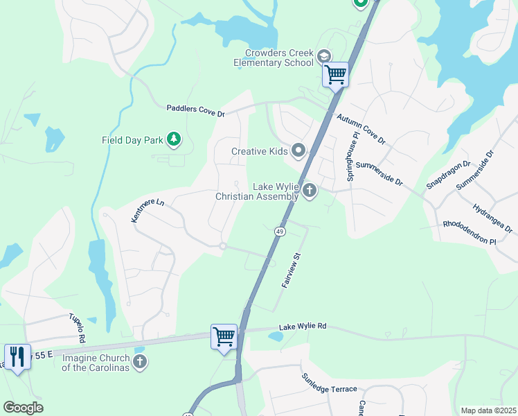 map of restaurants, bars, coffee shops, grocery stores, and more near 448 Castlebury Court in Clover