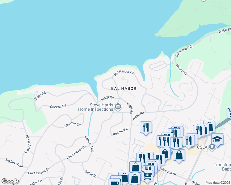 map of restaurants, bars, coffee shops, grocery stores, and more near 4907 Bal Harbor Drive in Chattanooga