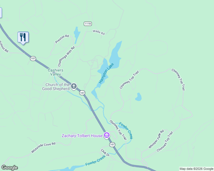 map of restaurants, bars, coffee shops, grocery stores, and more near 281 Flagstone Road in Cashiers