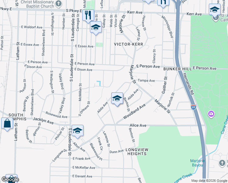 map of restaurants, bars, coffee shops, grocery stores, and more near 762 Tampa Avenue in Memphis