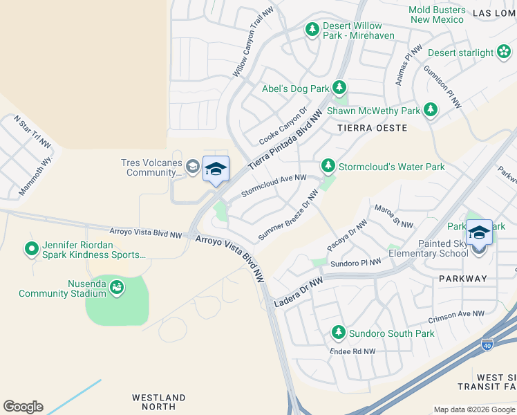 map of restaurants, bars, coffee shops, grocery stores, and more near 9504 Thunder Road Northwest in Albuquerque