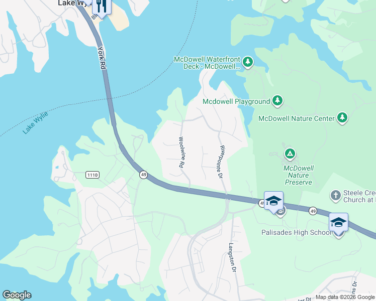 map of restaurants, bars, coffee shops, grocery stores, and more near 16404 Plantation Woods Drive in Charlotte