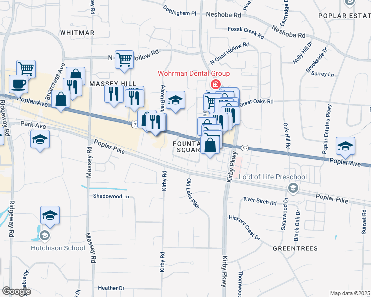 map of restaurants, bars, coffee shops, grocery stores, and more near 1855 Poplar Woods Circle West in Germantown