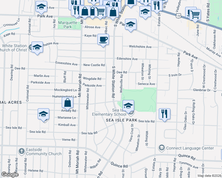 map of restaurants, bars, coffee shops, grocery stores, and more near 1220 South White Station Road in Memphis