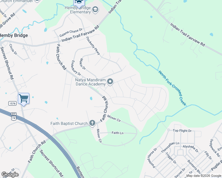map of restaurants, bars, coffee shops, grocery stores, and more near 1210 Calder Drive in Indian Trail