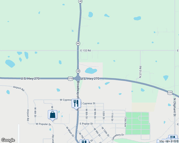map of restaurants, bars, coffee shops, grocery stores, and more near 7100 U.S. 270 in Holdenville