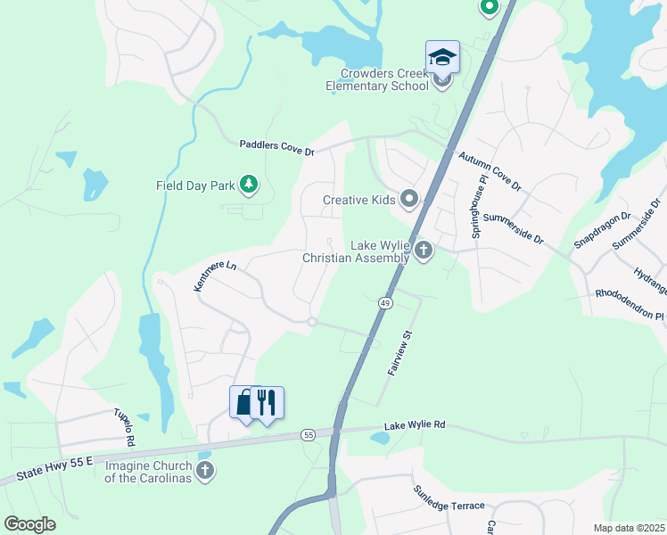 map of restaurants, bars, coffee shops, grocery stores, and more near 448 Castlebury Court in Clover