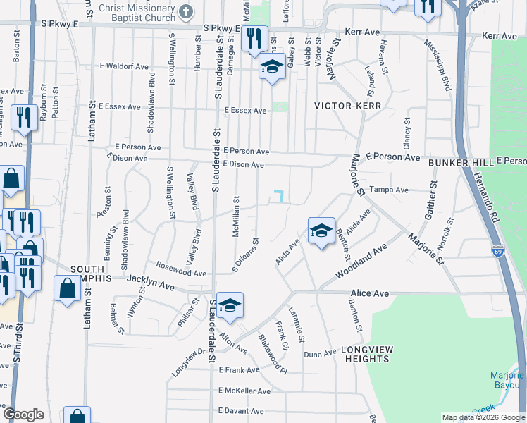map of restaurants, bars, coffee shops, grocery stores, and more near 617 Shawnee Avenue in Memphis