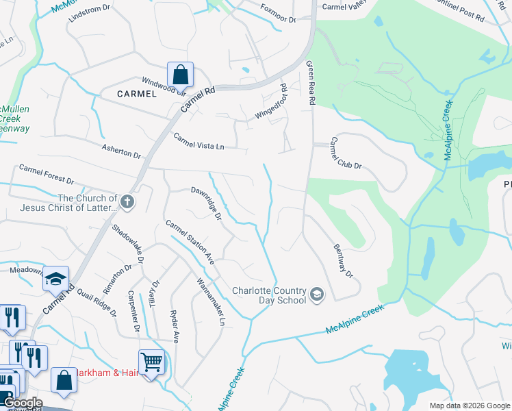 map of restaurants, bars, coffee shops, grocery stores, and more near 6518 Lynn Avenue in Charlotte
