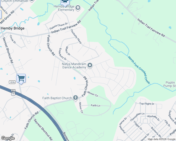 map of restaurants, bars, coffee shops, grocery stores, and more near 1210 Calder Drive in Indian Trail