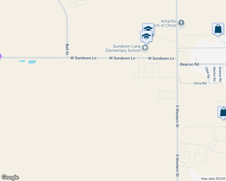map of restaurants, bars, coffee shops, grocery stores, and more near 4367 West Sundown Lane in Amarillo