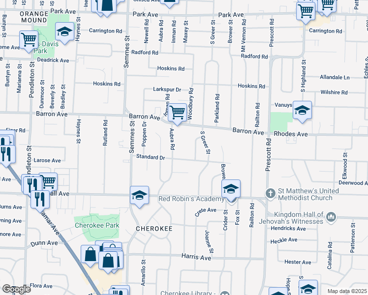 map of restaurants, bars, coffee shops, grocery stores, and more near 1224 Aubra Road in Memphis