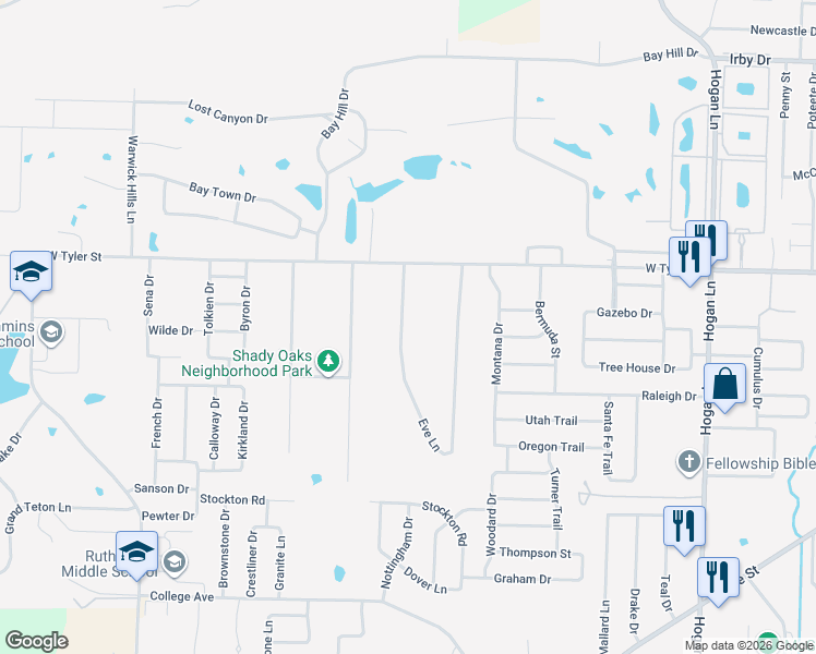 map of restaurants, bars, coffee shops, grocery stores, and more near 109 Eve Lane in Conway