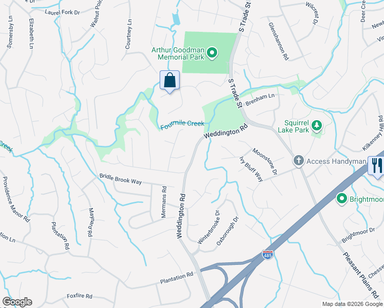 map of restaurants, bars, coffee shops, grocery stores, and more near 1927 Weddington Road in Matthews