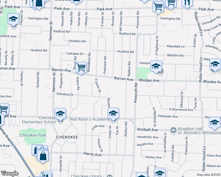 map of restaurants, bars, coffee shops, grocery stores, and more near 1221 Brower Street in Memphis
