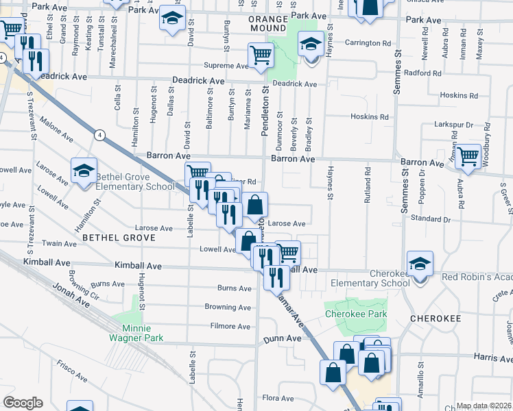 map of restaurants, bars, coffee shops, grocery stores, and more near 1702 Pendleton Street in Memphis
