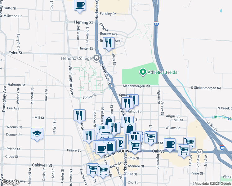 map of restaurants, bars, coffee shops, grocery stores, and more near 901 Siebenmorgen Road in Conway