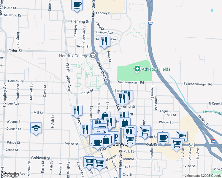 map of restaurants, bars, coffee shops, grocery stores, and more near 901 Siebenmorgen Road in Conway
